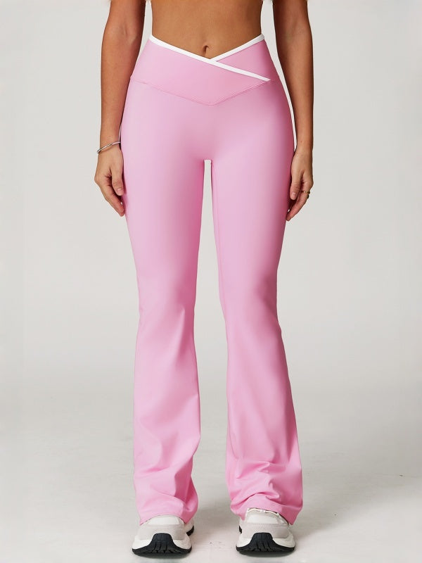 Flexvibe High Waisted Crisscross Yoga Pants - Naked Feel Butt Lifting Wide Leg Flared Tummy Control