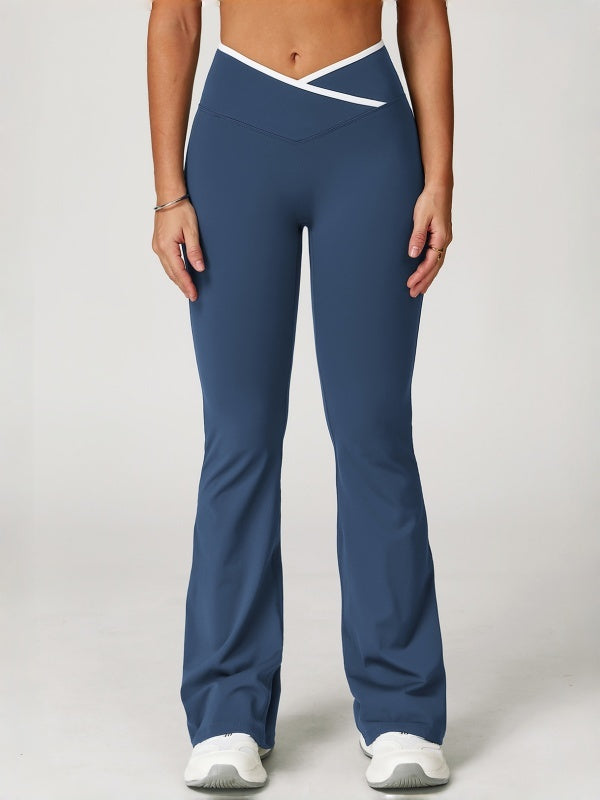 Flexvibe High Waisted Crisscross Yoga Pants - Naked Feel Butt Lifting Wide Leg Flared Tummy Control
