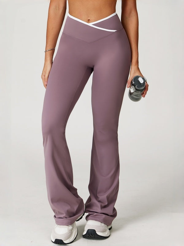 Flexvibe High Waisted Crisscross Yoga Pants - Naked Feel Butt Lifting Wide Leg Flared Tummy Control
