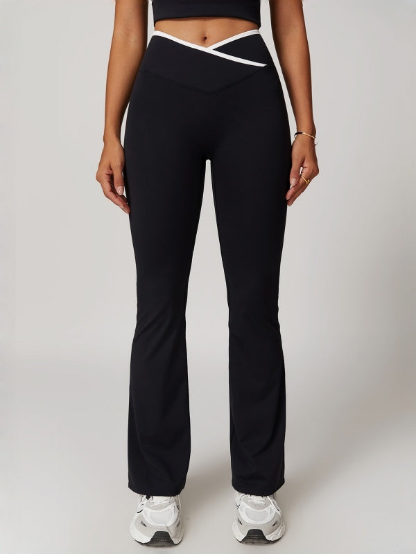 Flexvibe High Waisted Crisscross Yoga Pants - Naked Feel Butt Lifting Wide Leg Flared Tummy Control