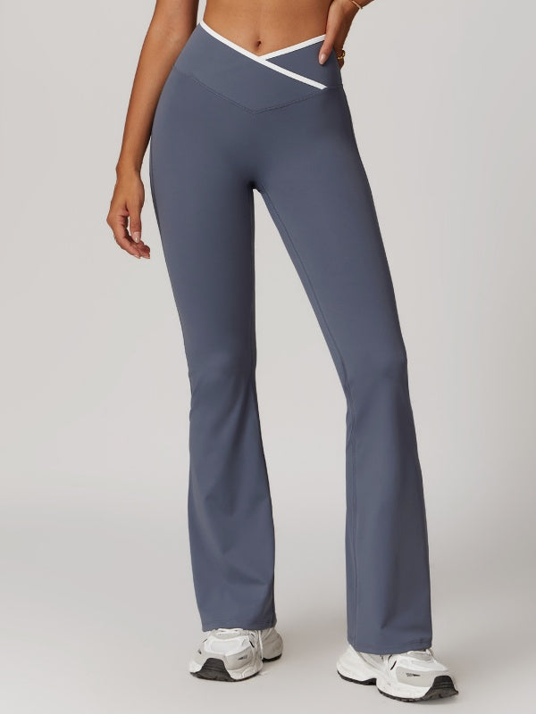 Flexvibe High Waisted Crisscross Yoga Pants - Naked Feel Butt Lifting Wide Leg Flared Tummy Control