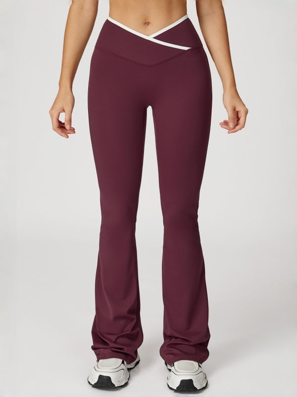 Flexvibe High Waisted Crisscross Yoga Pants - Naked Feel Butt Lifting Wide Leg Flared Tummy Control
