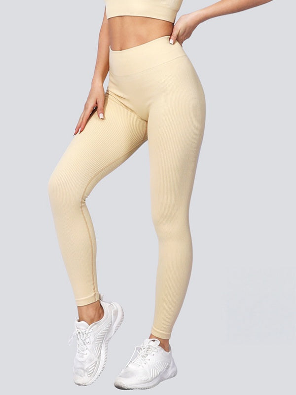 Flexvibe High Waisted Seamless Yoga Leggings - Fleece-Like Thin Stripes Naked Feel No Camel Toe