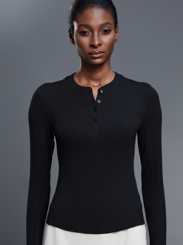 Flexvibe Half Placket Yoga T-Shirt Modal Stretchy Wrinkle-Resist for Gym Daily