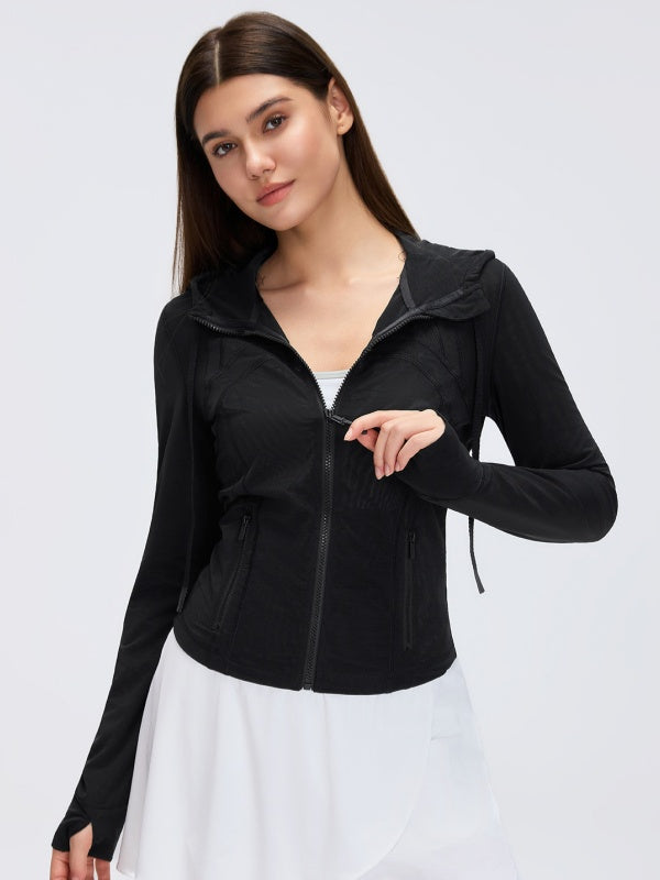 Flexvibe Mesh Breathable Hooded Sports Jacket, Slim Fit Yoga Running Fitness Coat For Women