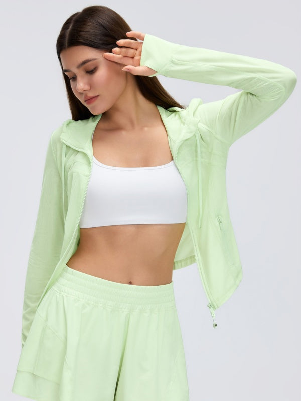 Flexvibe Mesh Breathable Hooded Sports Jacket, Slim Fit Yoga Running Fitness Coat For Women