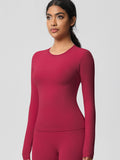 Flexvibe Double-Sided Brushed Sports Top - Tight Fit Moisture-Wicking Solid Color Long Sleeve