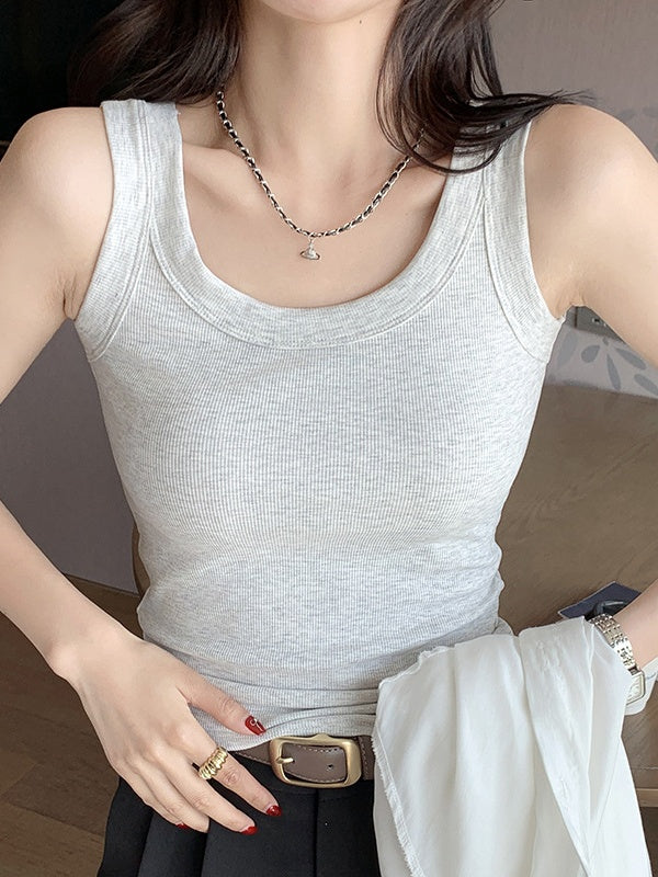 Slim-Fit & Side Boob Coverage Ribbed Camisole for Women - Sleeveless Tank Top, Versatile for Layering & Outer Wear Summer