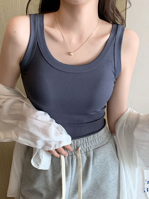 Slim-Fit & Side Boob Coverage Ribbed Camisole for Women - Sleeveless Tank Top, Versatile for Layering & Outer Wear Summer