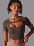 Flexvibe Color-Block Mesh Sports Top - Double-Layer High Elastic Sweat-Wicking Short Sleeve