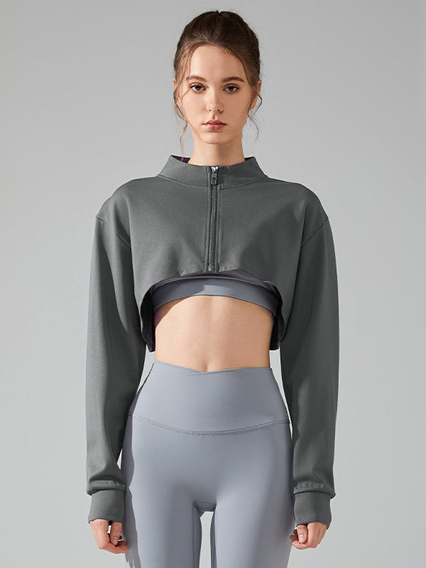 Flexvibe Women's American Style Lapel Cropped Hoodie, Zip Up Crop Top Tennis Style Long Sleeve Sports Jacket