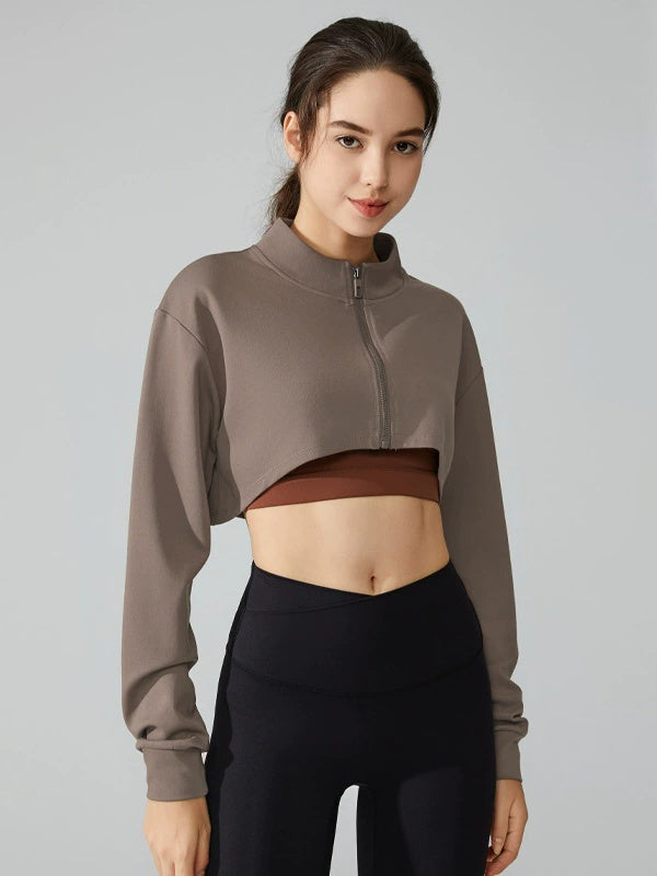 Flexvibe Women's American Style Lapel Cropped Hoodie, Zip Up Crop Top Tennis Style Long Sleeve Sports Jacket