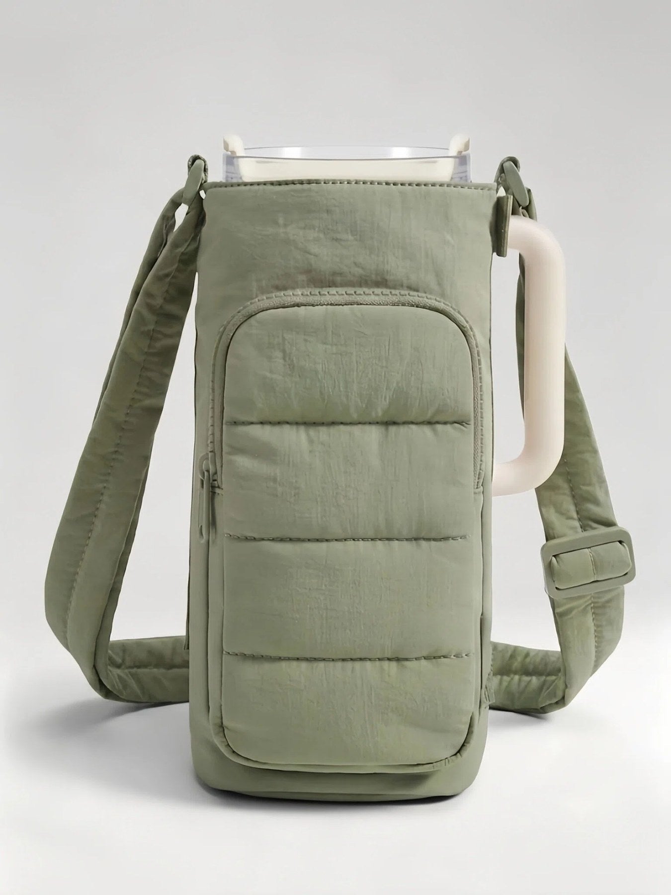 Flexvibe Puffer Water Bottle Crossbody Bag | Lightweight Tumbler Carrier Sling Bag for Women - Sage Green