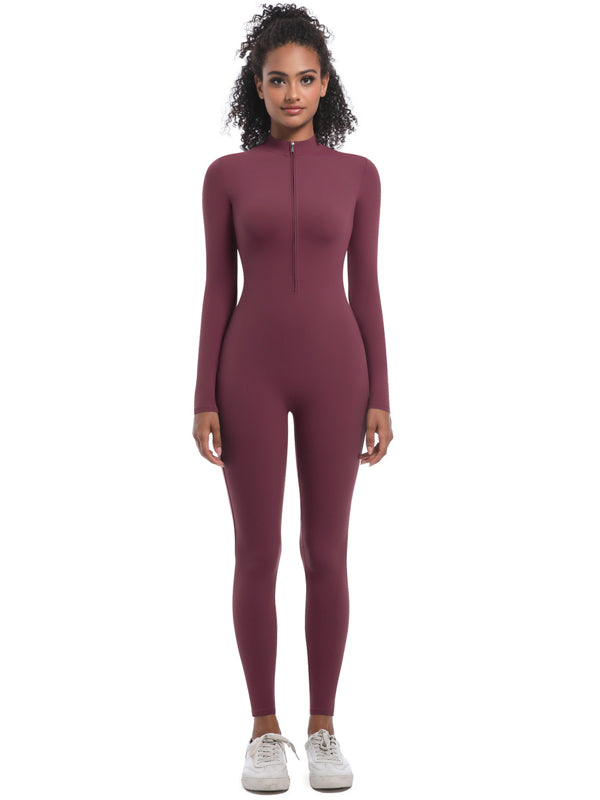 Flexvibe Women’s Yoga Pilates Bodysuit - Half-Zip Slim-Fit Breathable Athletic Wear