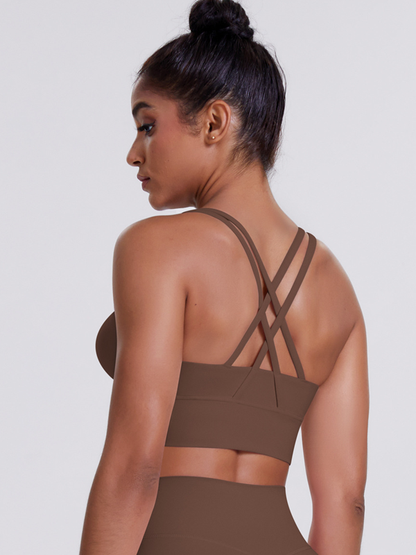 Flexvibe Brushed Cross Back Sports Bra High Support Breathable Removable Pads