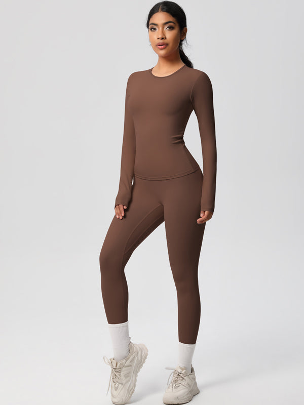 Flexvibe Stretchy High-Waisted Yoga Set - Double Brushed Long-Sleeve Versatile Athletic Wear