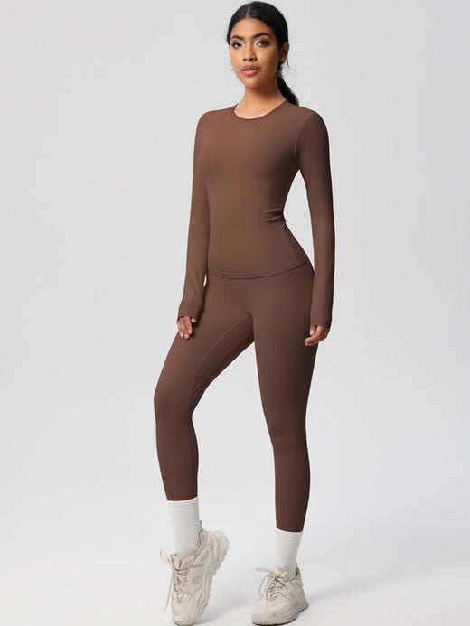 Flexvibe Stretchy High-Waisted Yoga Set | Double-Brushed Long-Sleeve, S–XL, 9 Colors