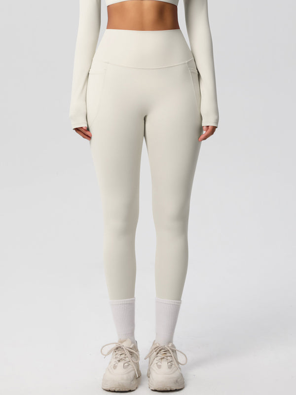 Flexvibe High Waisted Double-Sided Brushed Yoga Leggings - High Elastic Side Pockets Tummy Control