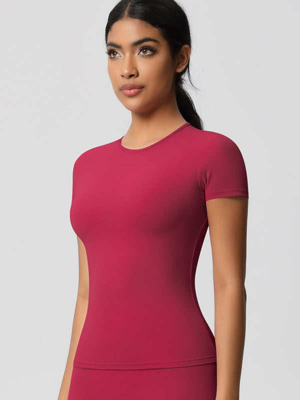 Flexvibe Double-Sided Brushed Yoga Top - High Elastic Slim Fit Breathable Short Sleeve