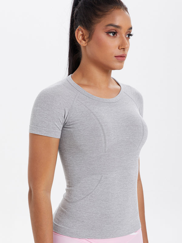 Flexvibe Women’s Gym Daily Wear Tee - Solid Color Seamless Knitted High Elastic