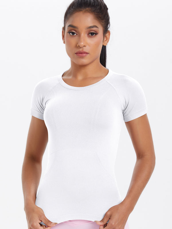 Flexvibe Women’s Gym Daily Wear Tee - Solid Color Seamless Knitted High Elastic