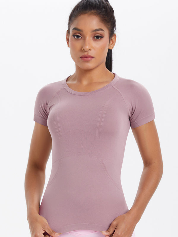 Flexvibe Women’s Gym Daily Wear Tee - Solid Color Seamless Knitted High Elastic