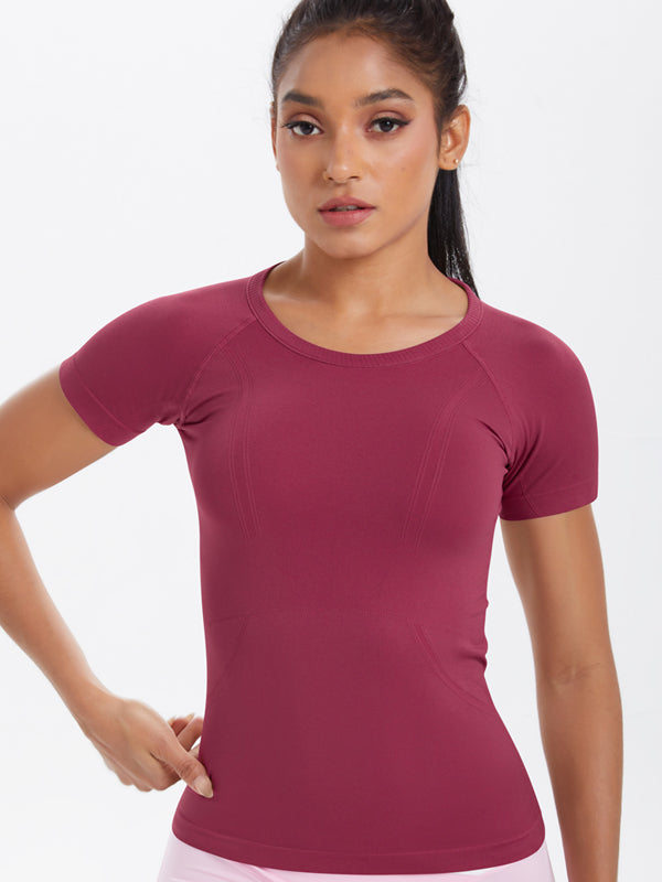 Flexvibe Women’s Gym Daily Wear Tee - Solid Color Seamless Knitted High Elastic