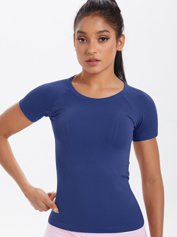 Flexvibe Women’s Gym Daily Wear Tee - Solid Color Seamless Knitted High Elastic