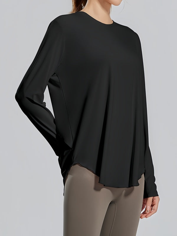 Flexvibe Ice Silk Yoga Hoodie Crew Neck Breathable Slim Fit Long Sleeve Sun Protection