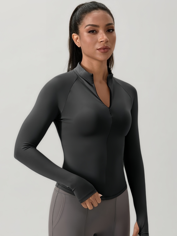Flexvibe Women’s Yoga Fitness Long Sleeve - Naked Feel Half-Zip Stand Collar Tight Fit