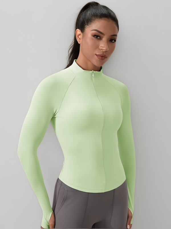 Flexvibe Women’s Yoga Fitness Long Sleeve - Naked Feel Half-Zip Stand Collar Tight Fit