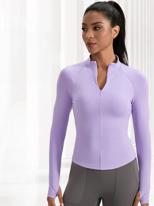 Flexvibe Naked-Feel Half-Zip Long Sleeve Yoga Top | Thumbhole, Raglan Sleeves, 4 Colors, S–2XL