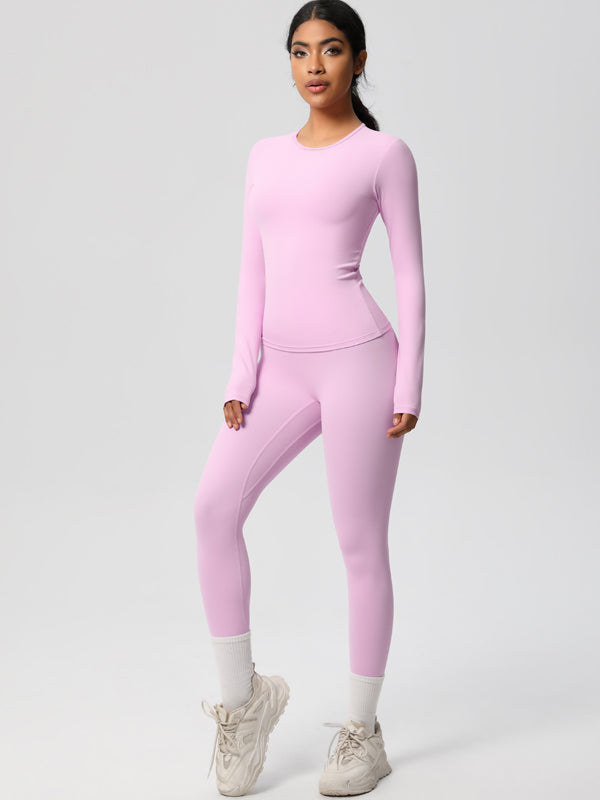 Flexvibe Stretchy High-Waisted Yoga Set - Double Brushed Long-Sleeve Versatile Athletic Wear