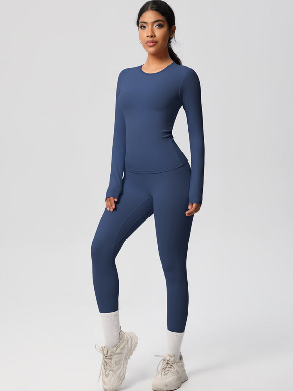 Flexvibe Stretchy High-Waisted Yoga Set - Double Brushed Long-Sleeve Versatile Athletic Wear