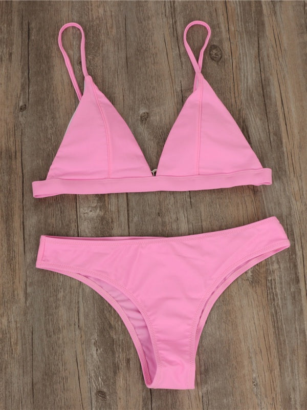 Flexvibe Plus Size Solid Triangle Cup Bikini - Removable Pads Vacation Slimming Suit