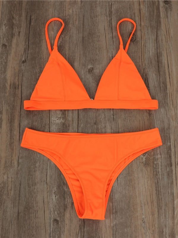 Flexvibe Plus Size Solid Triangle Cup Bikini - Removable Pads Vacation Slimming Suit