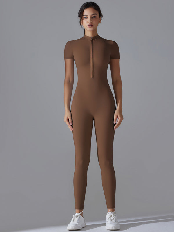 Flexvibe Zip Short Sleeve Bodysuit - Stretchy Breathable Moisture-Wicking Workout Wear