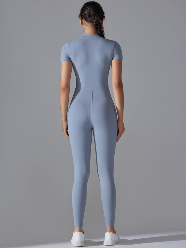 Flexvibe Zip Short Sleeve Bodysuit - Stretchy Breathable Moisture-Wicking Workout Wear