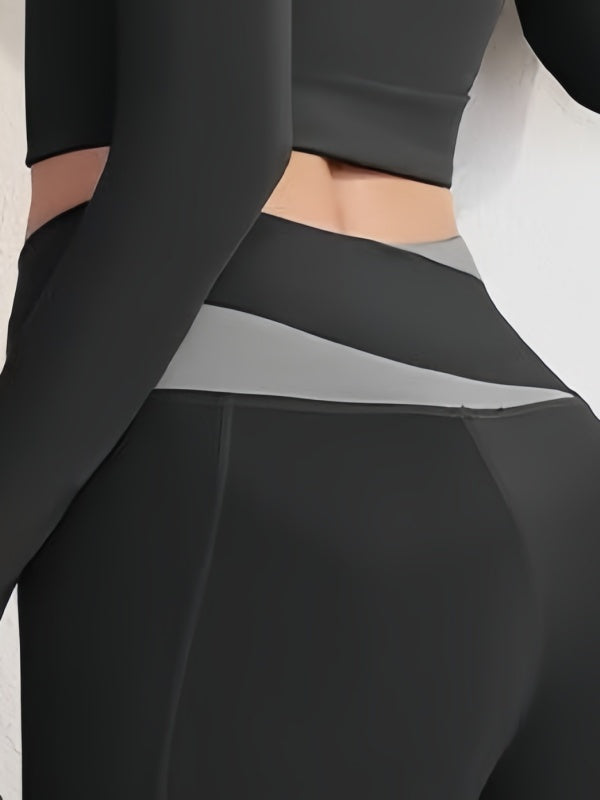 Flexvibe High Waisted Color Block Yoga Leggings - Barely There Butt Lifting Tummy Control