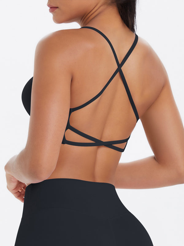 Flexvibe Crisscross Backless Yoga Bra Thin Strap High Elastic Sweat-Wicking