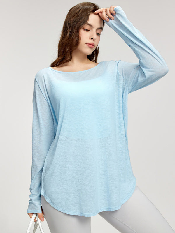 Flexvibe Plus-Size Long-Sleeve Yoga Cover-Up - Back Slit Drawstring Fitness Daily Wear