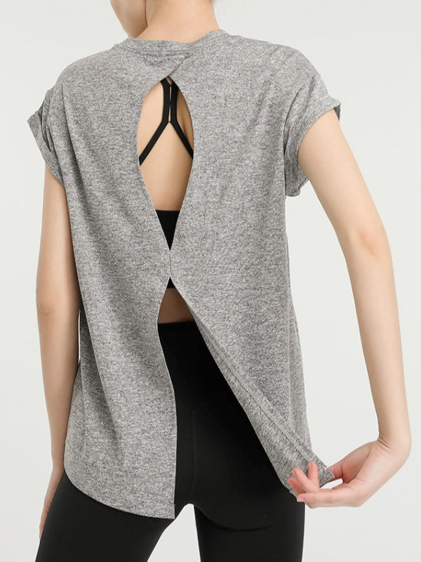 Flexvibe Quick Dry Sports Cover-Up Hollow Back Lightweight Elastic Yoga Tee