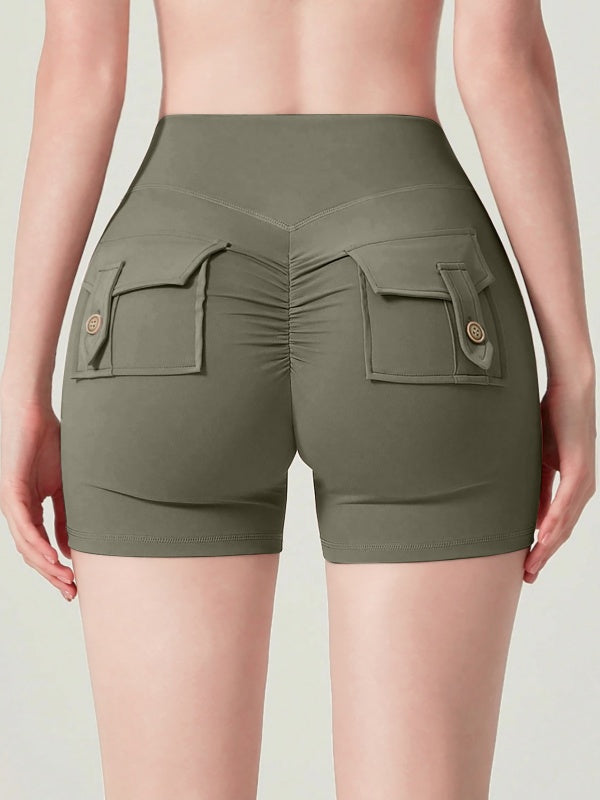 Flexvibe High-Waisted Utility Yoga Shorts - Stretchy Cargo-Pocket Workout & Daily Activewear