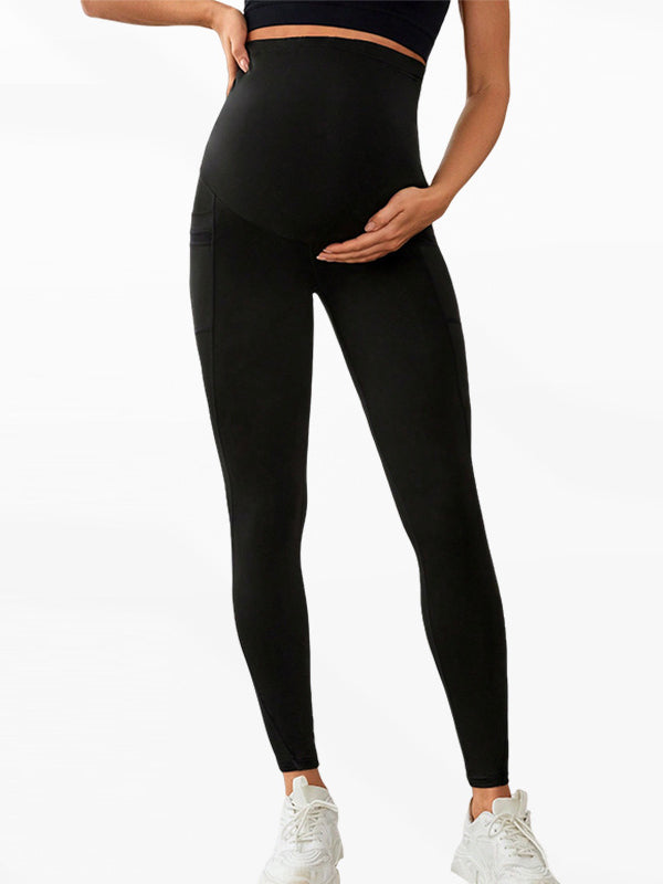 Flexvibe High-Waisted Maternity Yoga Pants - Side Pockets Elastic Tummy Control Fall Winter Leggings