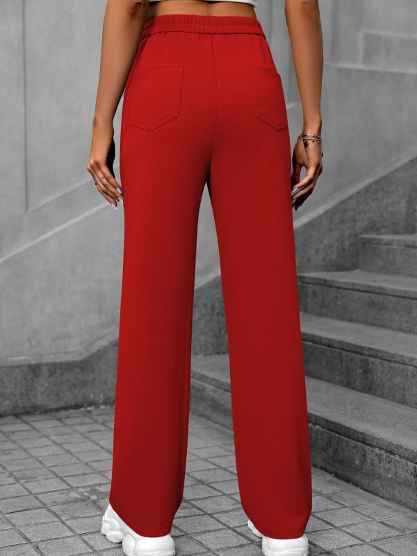 Flexvibe High-Waisted Straight-Leg Wide-Leg Pants - Button Embellished Loose Casual Trousers