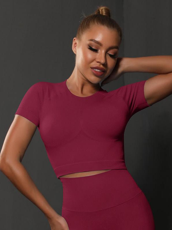 Flexvibe Women’s Fitness Slim Fit Tee - Seamless High Elastic Ruched Short Sleeve