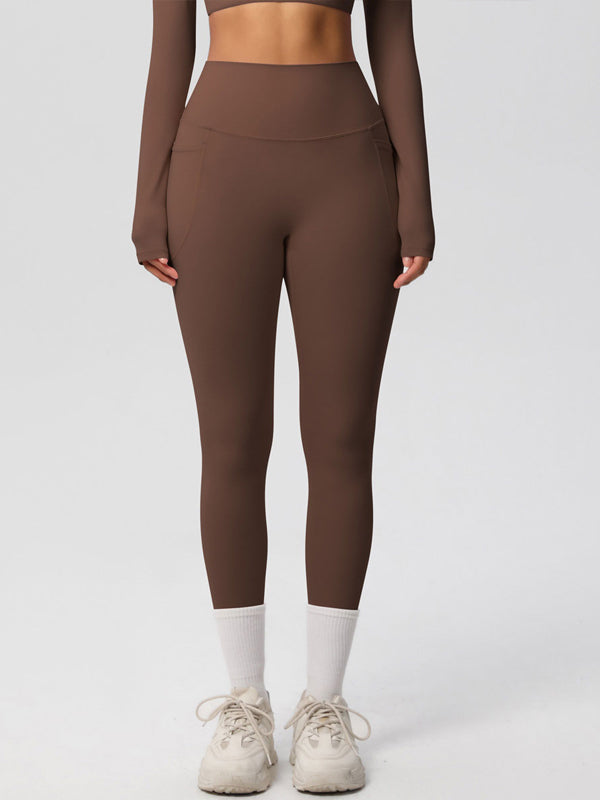 Flexvibe High Waisted Double-Sided Brushed Yoga Leggings - High Elastic Side Pockets Tummy Control