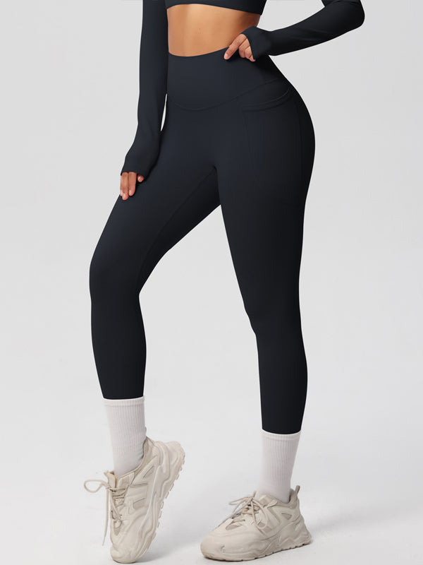 Flexvibe High Waisted Double-Sided Brushed Yoga Leggings - High Elastic Side Pockets Tummy Control