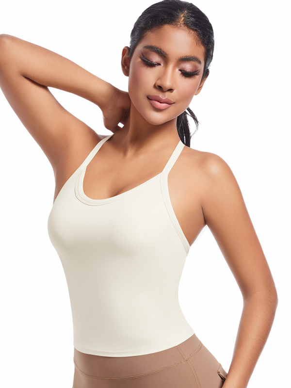 Flexvibe High Support Nylon Bra Crisscross Back Fixed Pad for Gym Run Yoga