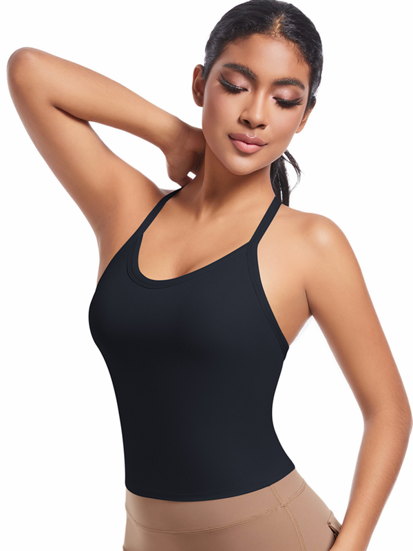 Flexvibe sports bra side view for daily movement, with cross back and seamless for yoga, gym, commute, and daily